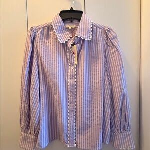 entro Lavender & White Striped Ruffle-Trim Blouse